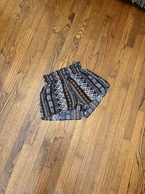 Women's Aztec Print Athletic Shorts - Navy and Tan